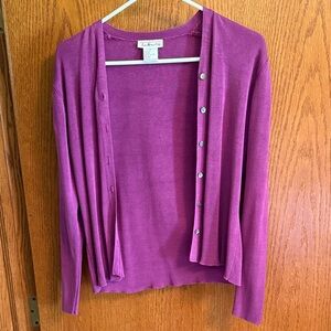 Talbots Magenta Button-Front Cardigan Sweater